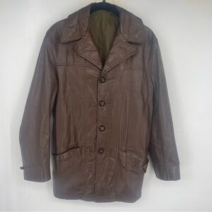 Vintage 70s R. Sherman Genuine Leather Brown Jacket Button Mens 36 Pimpy USA